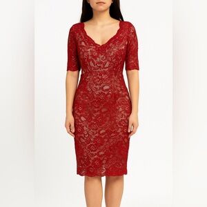 Womens Red Lace Dress Size 6 Mermaid Party Coquette Wedding‎ Guest Holiday Fairy